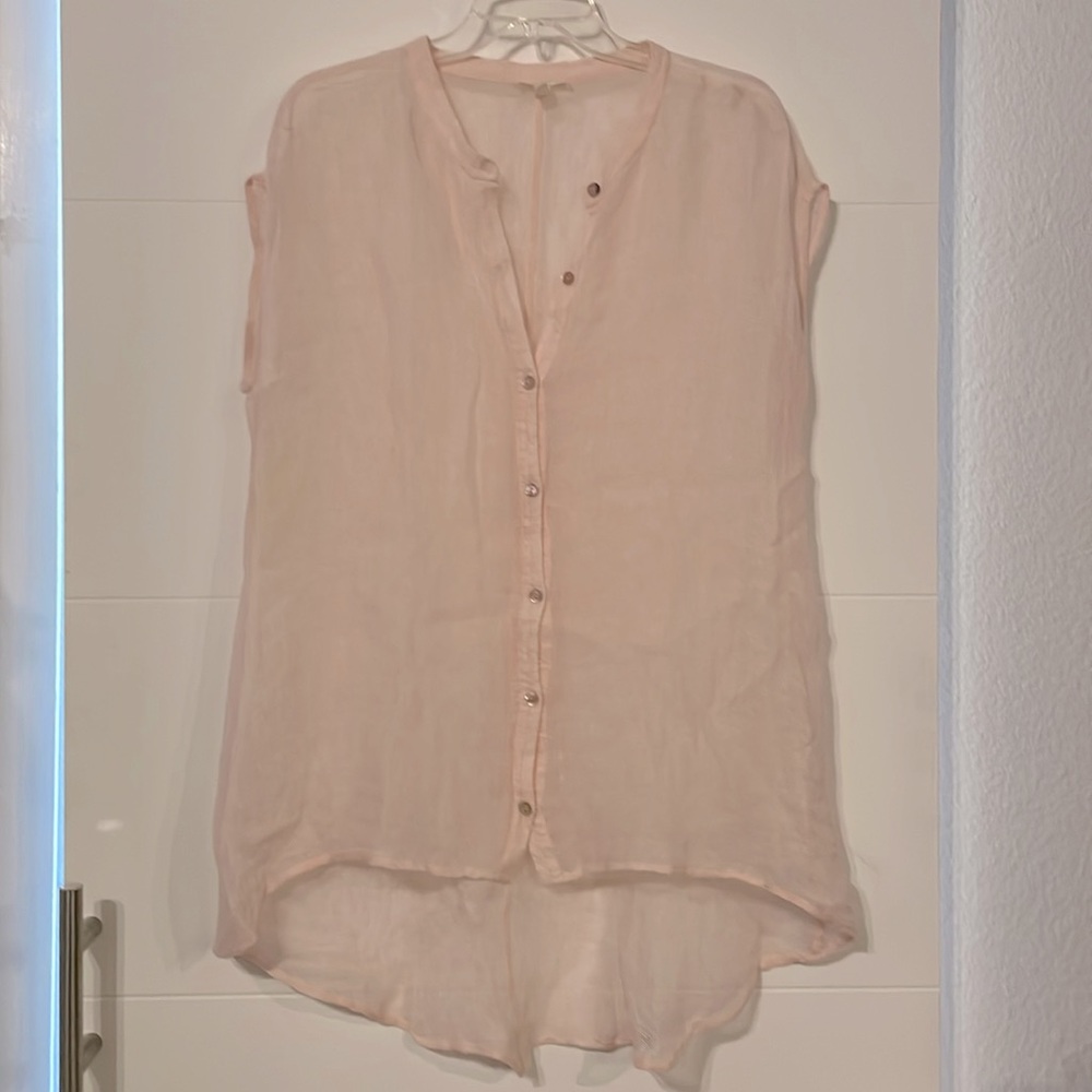 Eileen Fisher Women's Pink Sheer Button-Up Blouse